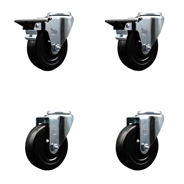 Service Caster 4'' Hard Rubber Wheel Swivel Bolt Hole Caster Set with 2 Posi Lock Brakes, 4PK SCC-BH20S414-HRS-PLB-2-S-2 - main